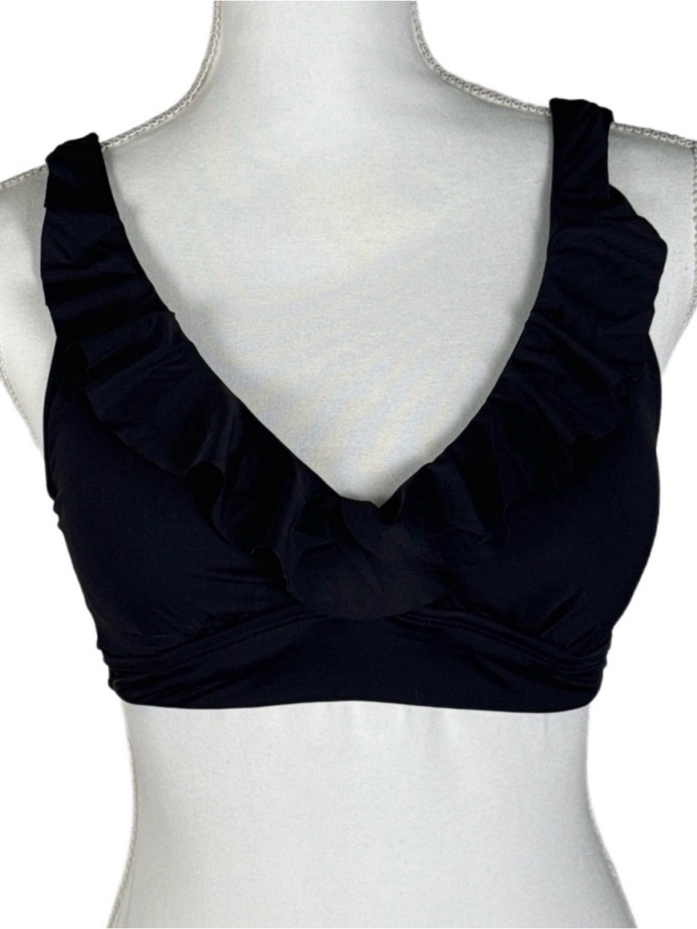 Lauren Ralph Lauren Black Ruffle V-Neck Bikini Adjustable Top - Picture 3 of 7
